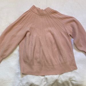 Anthropologie Pink mock neck sweater with balloon sleeves